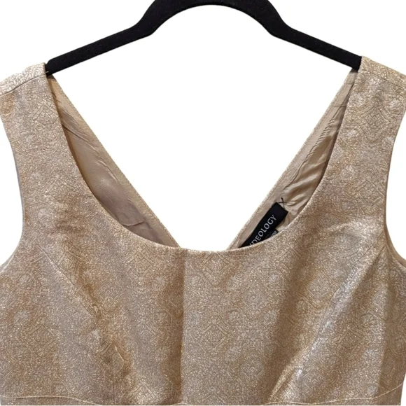 IDEOLOGY Gold Metallic Brocade Empire Waist Sleeveless Sheath Dress (6) - Picture 5 of 5